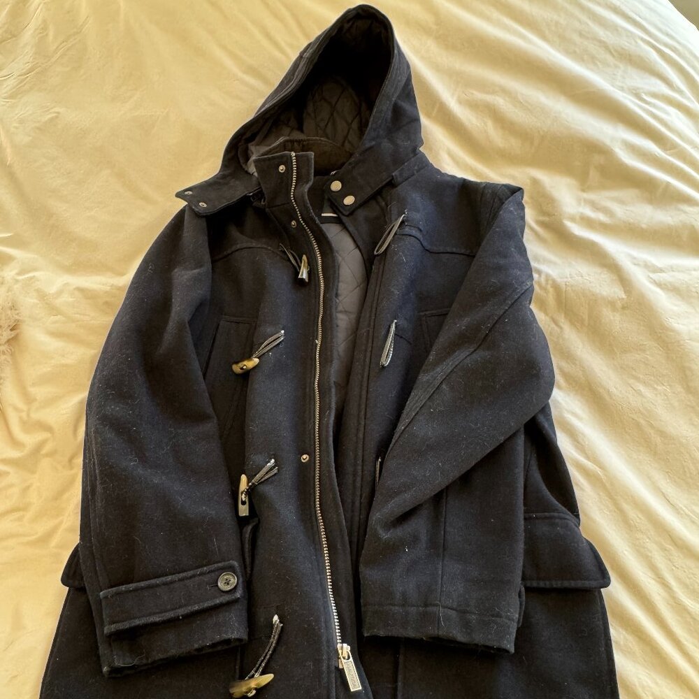 Nautica Mens Wool Jacket with Hood - Navy - Large